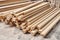 Wooden bars of solid beechwood in carpentry workshop