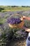 A wooden basket full of fragrant bouquets of lavender