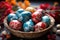 Wooden basket painted eggs table easter celebration, easter traditions picture