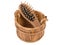 Wooden bath bucket with comb inside