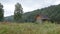 Wooden bathhouse in the beautiful Russian nature by the river.