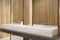 Wooden bathroom, panoramic, closeup