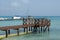 Wooden beach bridge on the Mexican gulf in Cancun, Mexico