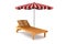 Wooden beach chair and umbrella isolated on white