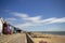 Wooden beach huts on the coastline near Frinton. Walton on the Naze  Essex  United