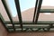 Wooden beams on the terrace of the Arabian building. Sunlight and shadows in the summer. Minimal boho style.