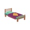 Wooden bed for kids with pillow and purple blanket cartoon vector Illustration