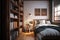 Wooden bedroom corner with bookcase