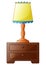 Wooden bedside table with lamp isolated