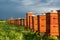 Wooden Beehives in Fields. Bee Producing Bio Honey. Beekeeping Apiculture and Apiary Concept