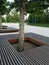 Wooden bench around a big tree in the garden