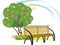 Wooden bench and flowering tree. Spring concept