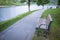 Wooden bench in lake path