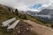 Wooden bench in Puez-Geisler Nature Park, Dolomites