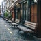 Wooden benches line the street, inviting moments of respite
