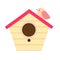 Wooden birdhouse with bird