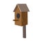 Wooden birdhouse isolated on white background. beautiful starling house in cartoon style. realistic nesting box for birds.