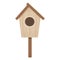 Wooden birdhouse, place for nest, empty decoration in cartoon flat style textured object isolated on white background. Springtime