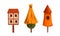 Wooden Birdhouses Collection, Cute Nesting Boxes Cartoon Vector Illustration