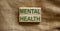 Wooden blocks form the text `mental health` on beautiful canvas background. Concept