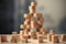 Wooden blocks form a towering structure, interlocking perfectly to symbolize stability, growth. AI Generated