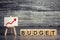 Wooden blocks and the inscription `Budget` and the up arrow. Concept of business success, financial growth and wealth. Increase pr