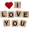 Wooden blocks spelling the inscription I love you