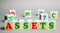 Wooden blocks with the word Assets and randomly scattered cubes. Resource owned by the business. Financial accounting. Money and