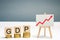 Wooden blocks with the word GDP and up arrow. Technological progress, increasing the level of workers, improving the allocation of