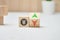 Wooden blocks with yuan sign and up and down arrows