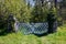 A wooden blue gate in the countryside