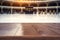 Wooden board empty table in front of blurred Kaaba in mecca background.Generative AI