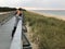 Wooden boardwalk along Baltic seaside in Darlowko Poland