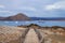 Wooden boardwalk on Bartolome island, Galapagos National Park, E