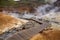 Wooden boardwalk in geothermal area