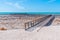 Wooden boardwalk at Hamelin pool used for view at stromatolites, Australia