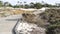 Wooden boardwalk trail, sand dune, California coast. Footpath walkway or footway