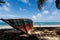 Wooden boat abandoned on the beach