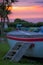 Wooden boat and Cornish sunset sky