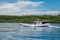 Wooden boat cruising Maratua coast, Borneo, Kalimantnan, Indonesia