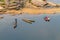 Wooden boat  mekong river. Thailand and Laos in top view