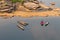 Wooden boat mekong river. Thailand and Laos in top view