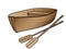 Wooden boat with oars. Rowing boat for romantic walks on the lake or the sea. Lifeboat made of wood.