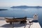 Wooden boat on the roof of the building. Thira Fira