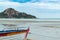 Wooden boat on the sand The seaside at Suan Pradipat.