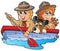 Wooden boat with scout boy and girl