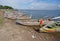The wooden boats in lake near Mandalay