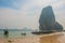 Wooden boats. Rock. Peninsula of Railay. Krabi, Thailand.