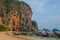 Wooden boats. Rock. Peninsula of Railay. Krabi, Thailand.