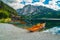 Wooden boats on the shore of the lake Altaussee, Austria